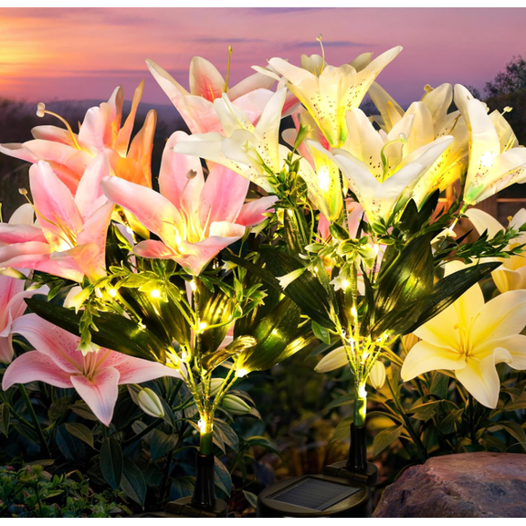 Solar Lily Garden Lights, LED Outdoor Waterproof Solar Flower Lights, Yard Patio Decorative Night Lights for Garden Pathway Walkway