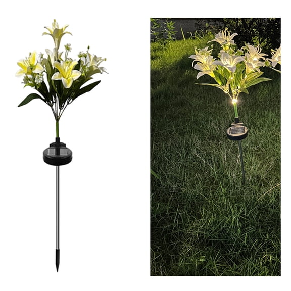 Solar Lily Lights 7 Head, LED Solar Flower Stake Light for Garden Outdoor, Auto On/Off, Waterproof Ground Plug Light, Decorative Pathway Lighting for Yard, Courtyard, Patio