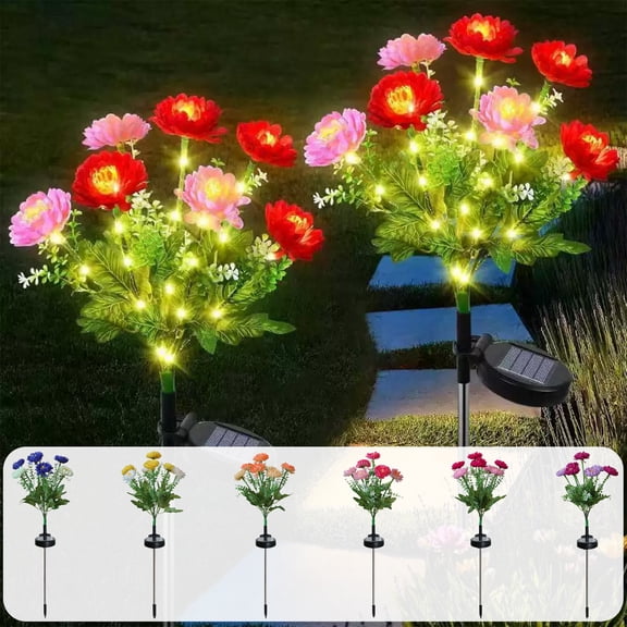 Solar Lotus Flower Stake Lights Outdoor LED Garden Pathway Lawn Decor Solar Powered, Multi-Color Silk Flowers, Weatherproof, 26.4" Night Landscape Lighting, Easy Install
