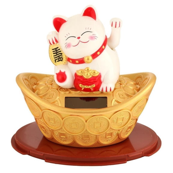 Solar Luck Cat Waving Hand Cat Solar Powered Waving Wealth Good Fortune Cat Figurines For Home Decor Car Decoration
