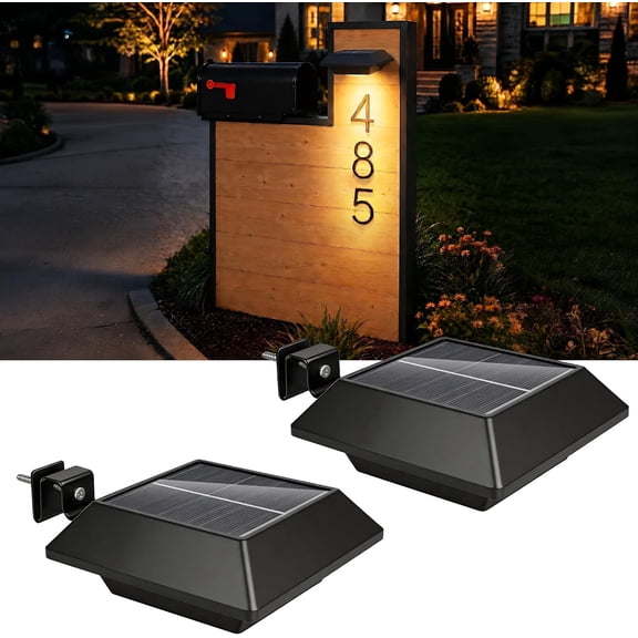 Solar Mailbox Light 2 Pack, Mailbox Lights Solar Powered, LED Address Lamp with Dusk to Dawn, Waterproof Outdoor Mailbox Sign Light for House Numbers, Roadside Post, Front Yard, Fence