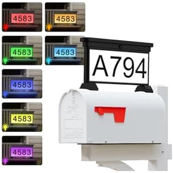 Solar Mailbox Numbers, Double Sided RGB Color Changing Address Sign, Waterproof LED Illuminated House Numbers for Outside, Easy to spot for Visitors, Mailman, UberEats, Emergency Services$$