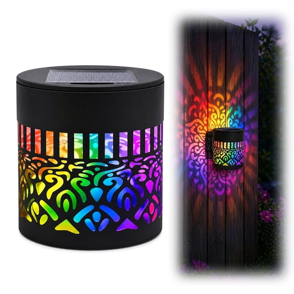 Solar Mandala Lights Outdoor, 7-Color Changing Solar Mandala Projection Wall Light, Waterproof Metal Fence Light for Yard Garden Patio Backyard(1PC)