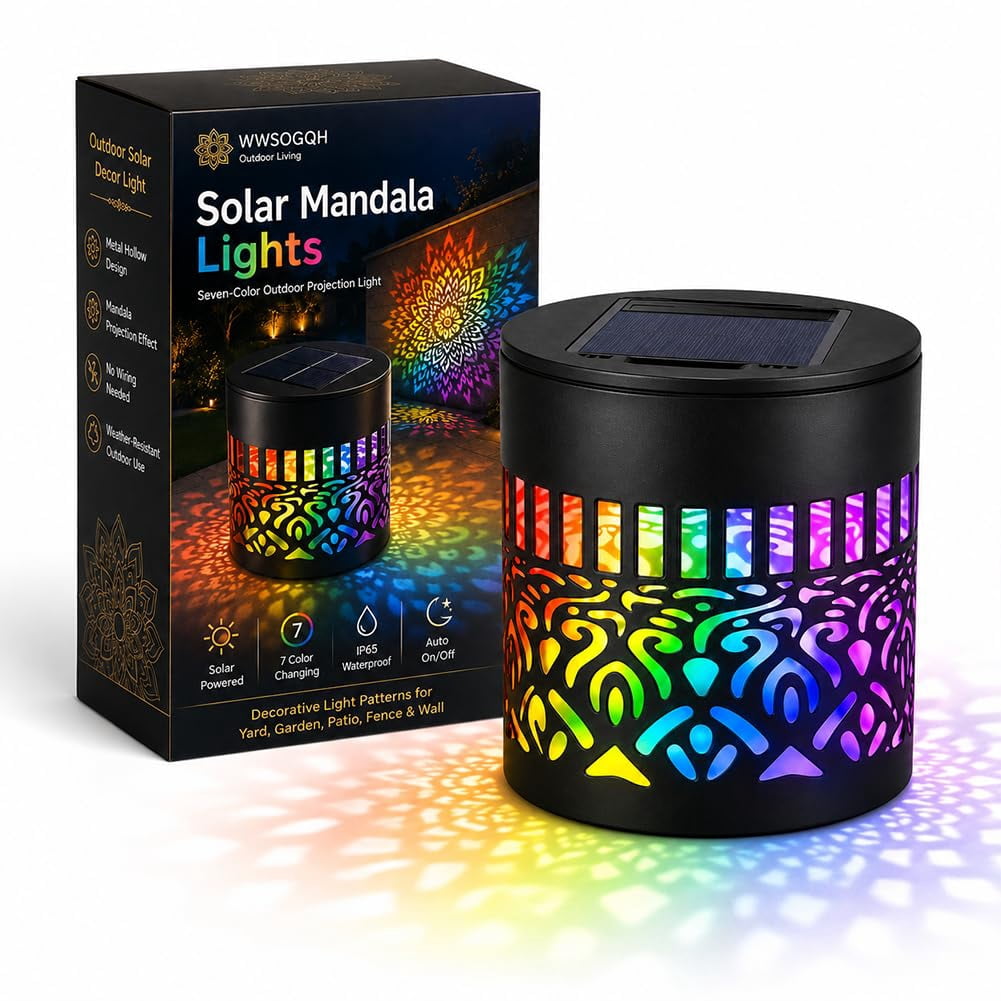 Solar Mandala Lights Outdoor Seven Color Changing Decorative Wall Fence ...