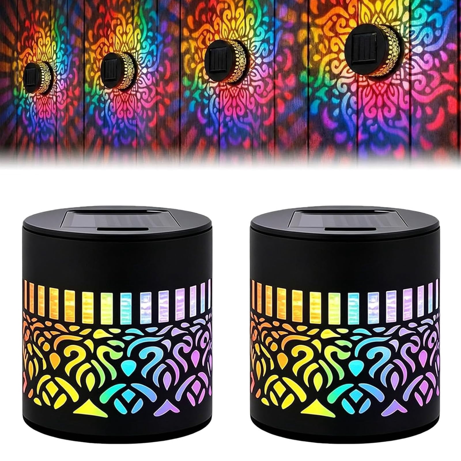Solar Mandala Wall Light – 7-Color Changing Outdoor Fence Lantern, Metal Projector Lamp, Waterproof Garden Decor (4-Pack)