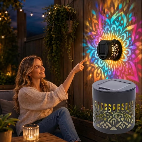 Solar Mandala Projector Light, Outdoor Waterproof Solar Mandala Wall Light Projector for Garden Fence, Patio and Yard Decor