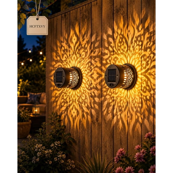 Solar Mandala Projector Waterproof Outdoor Garden Patio Light, Decorative Wall Projection for Fence Yard Backyard Courtyard Pathway, Metal Seven Color Powered Hollow Design Shadow