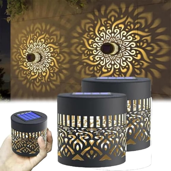 Solar Mandala Wall Light Outdoor, Decorative Garden Fence Projector Lamp, Solar Patio Ambient Light for Backyard, Yard & Garden Decor (2, Warm)