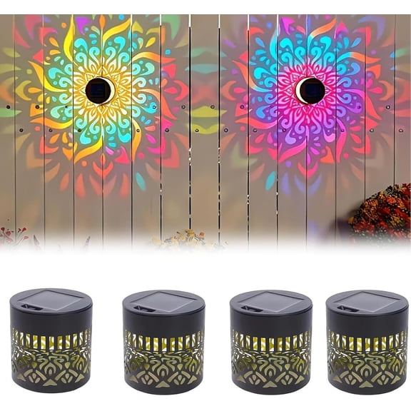 Solar Mandala Wall Light | Outdoor Garden Fence Projector Lamp, Solar Powered Decorative Wall Light for Fence, Patio, Deck, Yard and Backyard Outdoor Space Decoration (4PCS Colorful)