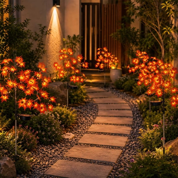 Solar Maple Leaf Branch Light with 20 LED Warm White or Multicolor for Outdoor Garden Pathway Yard Patio Fall Decor Waterproof Stake