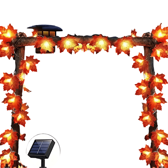 Solar Maple Leaf Light String Plastic Autumn Leaf Decoration For Thanksgiving And Halloween Outdoor/Indoor Atmosphere Lighting