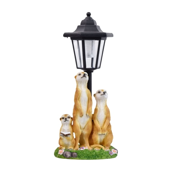Solar Meerkat Garden Statue with LED Post Lamp Waterproof Resin Animal Sculpture for Patio Yard and Pathway Decor
