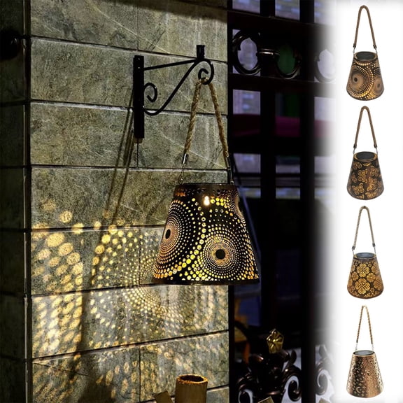 Solar Metal Art Lantern For Outdoor,Stars and Moon LED Light Metal Hanging Solar Lantern,Retro Boho Style Decorative Lights for Patio,Balcony,Yard,Walkway,Outdoor Decor
