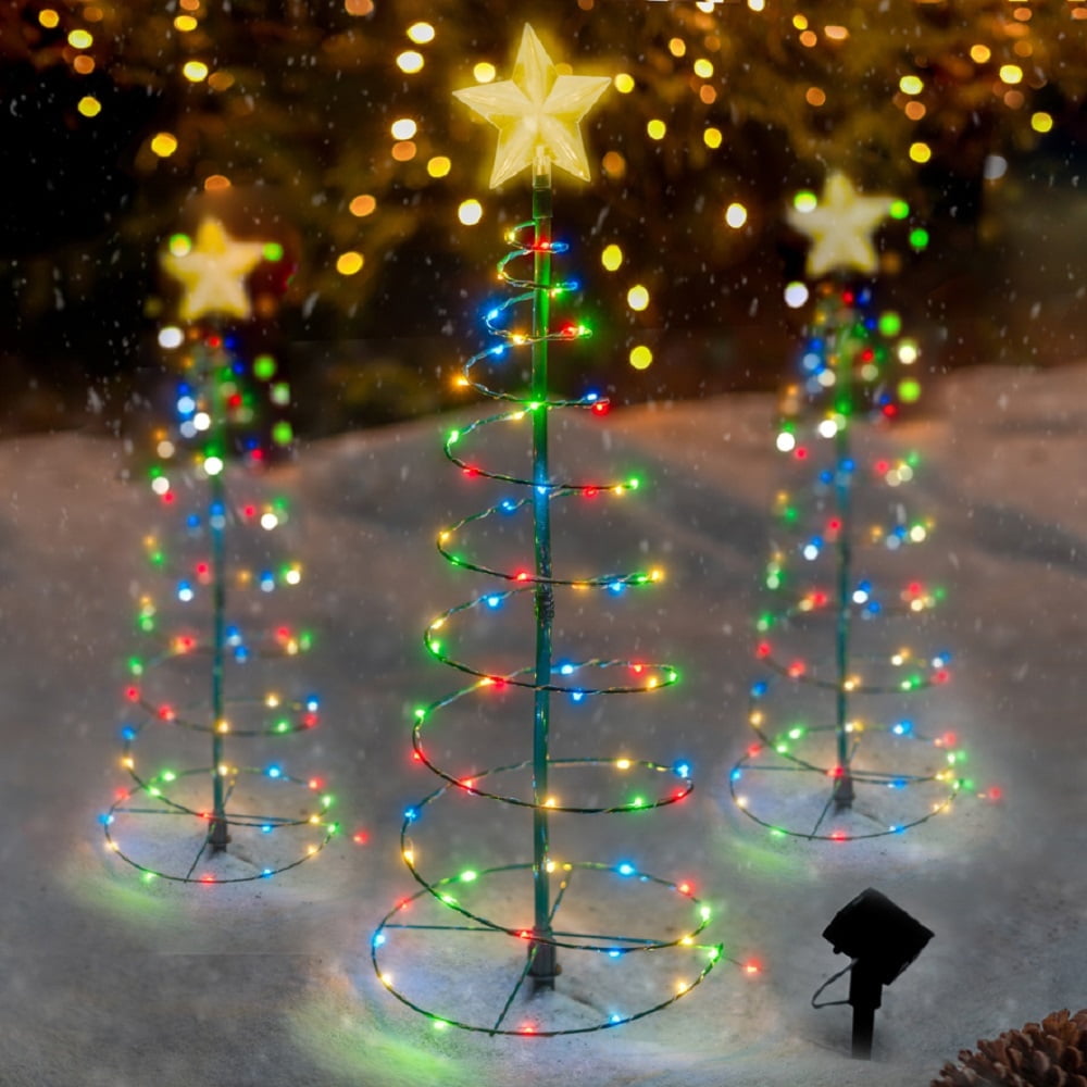 Solar LED Multi-Colored Metal Christmas Tree Stake Light