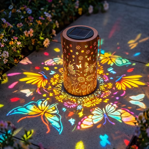 Yinghao Outdoor Solar Lanterns Butterfly Pattern Hanging Decorative Colored Lighting, No Electrician Wire, Waterproof Metal Material, Gift for Mom