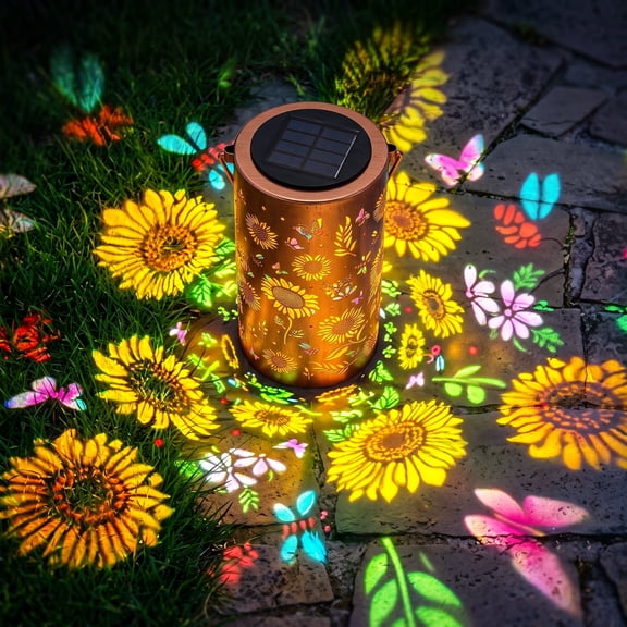 Yinghao Outdoor Solar Lanterns Sunflower Pattern Hanging Decorative Colored Lighting, No Electrician Wire, Waterproof Metal Material, Gift for Mom
