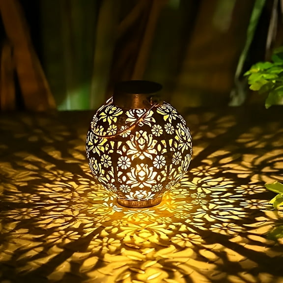 Solar Metal Peony Lantern - 2-Pack IP65 Outdoor Hanging Lights, Weatherproof Floral Design for Garden, Patio, RV, Halloween & Christmas Decor, Gift Ready