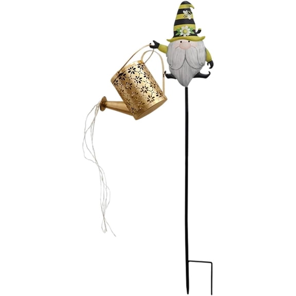 Solar Metal Santa Watering Can Garden Light with Holiday Design for Patio Yard Decor Yellow