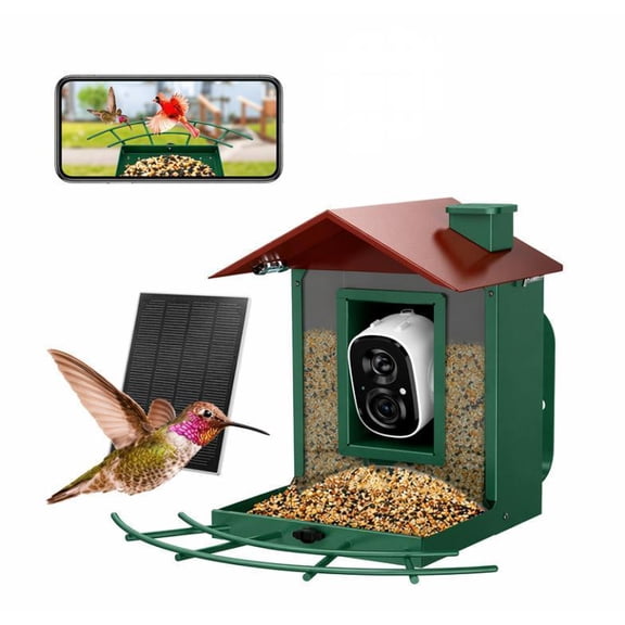 Solar Smart Bird Feeder with Camera 2K Night Vision, WiFi Auto-Capture Identifies 1000+ Species, Summer Backyard Decor with Anti-Theft Motion Alerts for Home Security, Dark Green