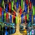 thumbnail image 1 of Solar Meteor Shower Icicle Lights - 20" 8 Tubes 288 LED Multicolor Raindrop Lights with Remote Timer - Holiday Party Christmas Decor (Multicolor), 1 of 8
