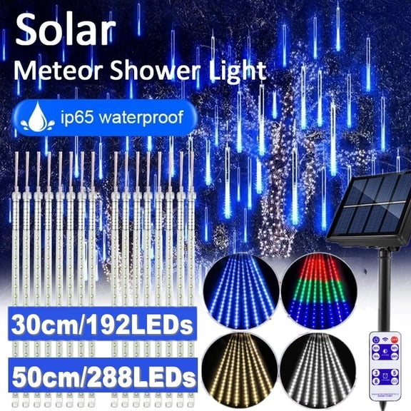 Solar Meteor Shower LED Lights Waterproof Light Tube String Garden Outdoor Decor,1 set blue 50cm