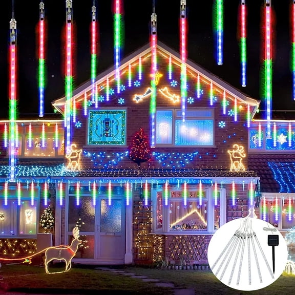 Solar Meteor Shower Lights Outdoor Meteor Lights 10Tubes Waterproof LED Falling Raindrop Christmas Halloween Fairy String Lights