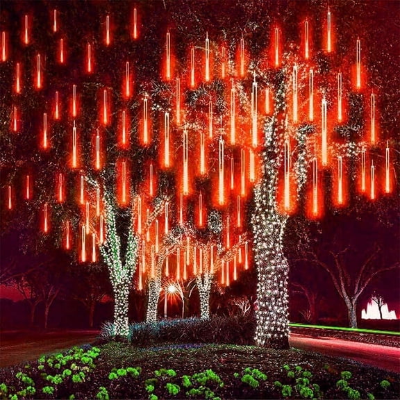 Solar Meteor String Lights, Waterproof Garden Lights with 192 LEDs Falling Raindrop Effect, 30cm 8 Tubes Blue Outdoor Solar Lights for Holiday, Party, Wedding & Christmas Decoration