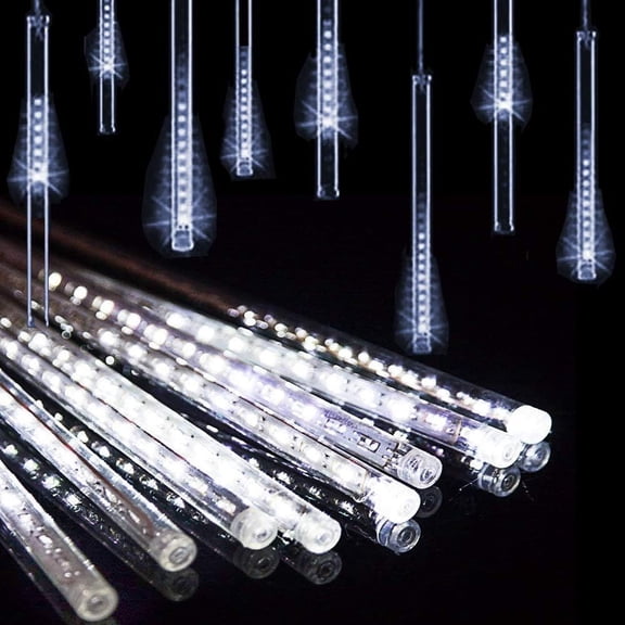 Solar Meteor String Lights, Waterproof Garden Lights with 192 LEDs Falling Raindrop Effect, 30cm 8 Tubes Blue Outdoor Solar Lights for Holiday, Party, Wedding & Christmas Decoration