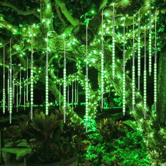Solar Meteor String Lights, Waterproof Garden Lights with 192 LEDs Falling Raindrop Effect, 30cm 8 Tubes Blue Outdoor Solar Lights for Holiday, Party, Wedding & Christmas Decoration