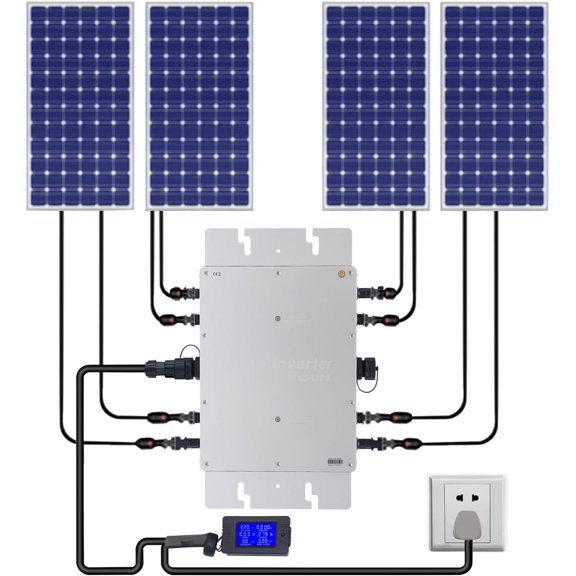 Solar Micro Grid Tie Inverter, MPPT Grid Tie Pure Sine Wave Dc to Ac Solar Grid Tie Micro Inverter, Solar & Wind Power Inverter with AC Data Monitoring Display LCD Screen