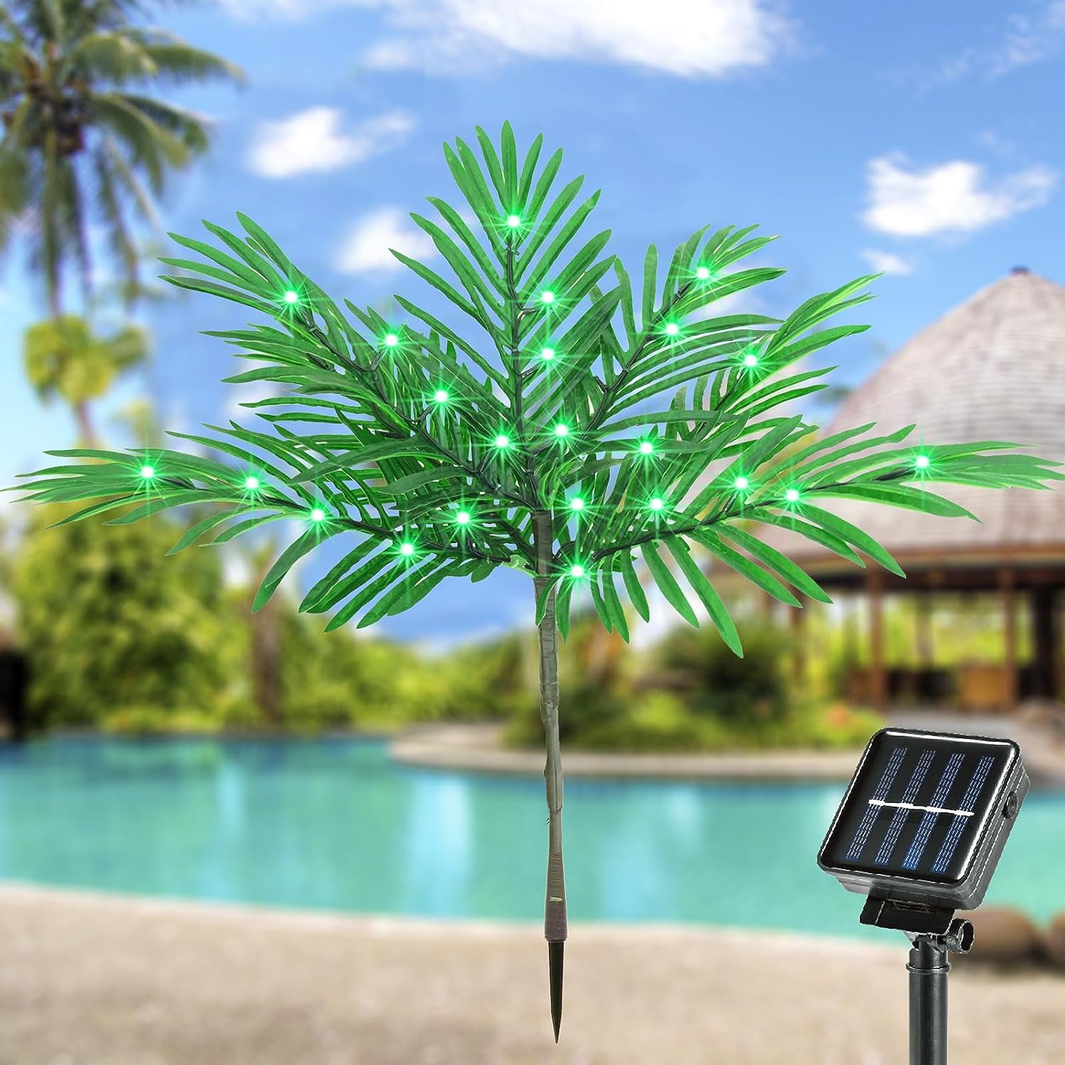Solar Mini Lighted Palm Tree for Outside Patio, 23In Artificial Outdoor Palm Tree Solar Garden
