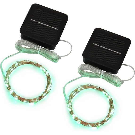 Solar Mini Teeny Tiny Lights,Starry String Light for Garden Fairy,Tree,Railing,Arbor,Fence,16 Feet 50LEDs,2 Pack,Green Color