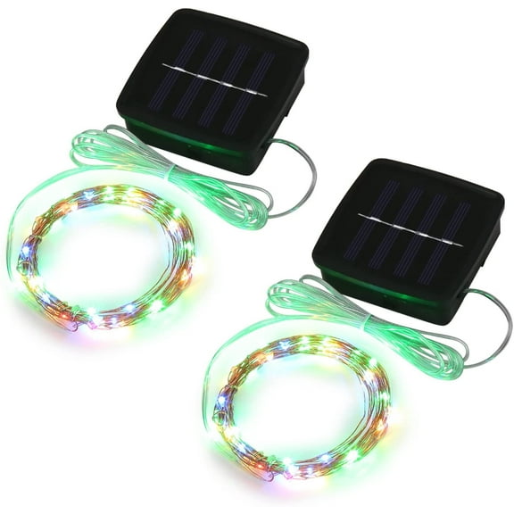 Solar Mini Teeny Tiny Lights,Starry String Light for Garden Fairy,Tree,Railing,Arbor,Fence,16 Feet 50LEDs,2 Pack,Multi Colors
