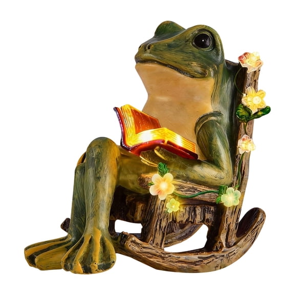 Solar Miniature Frog Garden Statues – Solar LED Lighted Frogs in Rocking Chair for Yard, Patio, Balcony, Lawn Décor, Unique Gift for Women, Mom, Family, Housewarming & Birthday Gifts