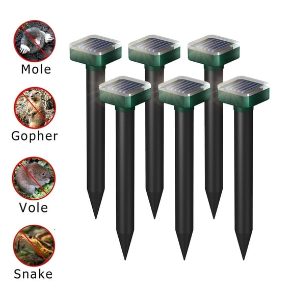 Solar Mole Repellent, 6 Pack Ultrasonic Gopher Repeller – Waterproof Outdoor Pest Control for Lawn, Garden, Yard, Vole, Chipmunk, Groundhog, Snake