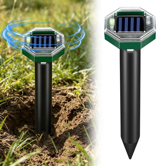 Solar Mole Repellent,Outdoor Gopher Repellent Ultrasonic Mole Repellent Stakes Waterproof Sonic Mole Spikes for Garden Yard Home Use,Get Rid of Moles Groundhog Snake Repellent