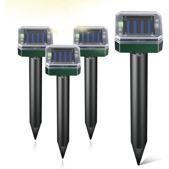 Solar Mole Repellent Outdoor, Waterproof Ultrasonic Pest Deterrent for Chipmunk, Gopher, Vole, Rat, Squirrel & Skunk, Solar Powered Yard & Garden Lawn Control, 4PACK