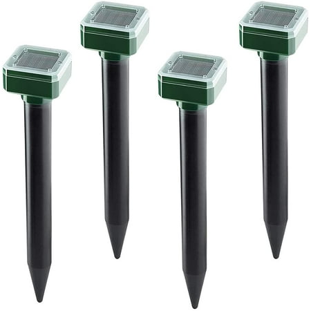 Solar Mole Repellent Ultrasonic 4 Pack,Outdoor Plug in Solar Mole Sonic Repeller,Groundhog Repellent Snake Voles Gopher Spikes Chaser for Lawn and Garden of Outdoor