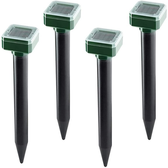 Solar Mole Repellent Ultrasonic 4 Pack,Outdoor Plug in Solar Mole Sonic Repeller,Groundhog Repellent Snake Voles Gopher Spikes Chaser for Lawn and Garden of Outdoor