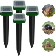 CRIBUN Solar Mole Repellent Ultrasonic 4 Pack Outdoor Powered Sonic Deterrent - Mole Stopper Scare Vole for Lawn Garden & Yard Home - Groundhog Repeller Snake Rodent Gopher Spikes Chaser Pest Control