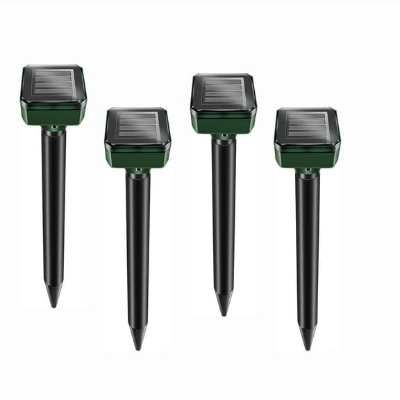 Solar Mole Repellent Ultrasonic 4 Pack Outdoor Powered Sonic Deterrent - Mole Stopper Scare Vole for Lawn Garden & Yard Home - Groundhog Repeller Snake Rodent Gopher Spikes Chaser Pest Control