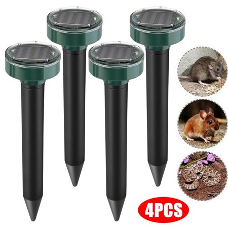 Solar Mole Repellent, Ultrasonic & Solar Powered Gopher Repellent, Waterproof Sonic Groundhog Repeller Rodent Gopher Deterrent Vole Chaser for Outdoor Use (4 Pack)