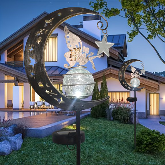 Solar Moon Fairy Garden Lamp, Solar Powered LED Pathway Light, for Walkway Yard Lawn Patio or Courtyard Decoration, 1 pc, Outdoor