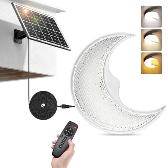 Solar Moon Lights Indoor/Outdoor, Solar Shed Light with On/Off Switch & Remote & Timer, Daytime & Night Dimmable 3200K/4000K/6000K, Easy to Use Ceiling Lights for Patio Porch Balcony Garden