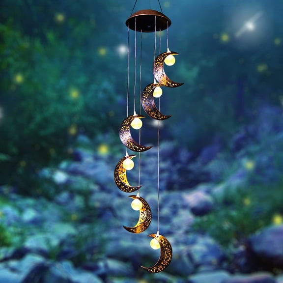 Solar Moon Wind Chimes Outdoor Solar Lights Windchimes Waterproof Hanging Decorations Gifts for Garden