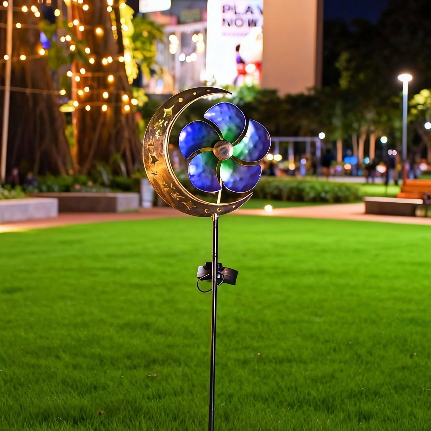 Solar Moon Windmill Garden Lights, Waterproof LED Glass Ball Landscape Lamp, Metal Stake Decorative Lighting for Yard Patio Lawn Pathway Outdoor Ornament