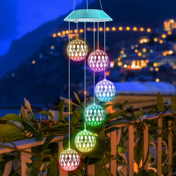 Solar Moroccan Ball Gifts for Mom Grandma Girls, Color Changing Solar Wind Chimes for Outside, Outdoor Decorative Mobile Lights for Garden, Yard, Patio, Window, Party, Easter Decor