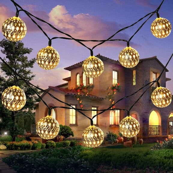 Solar Morocco Light Ball, 5m 20LED 8 Modes Globe Fairy String Lights Moroccan Decorative Lights for Tree Patio Yard Wedding Party Indoor Outside