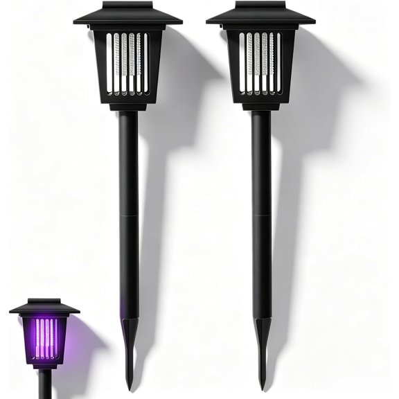 Solar Mosquito Killer Bug Zapper for Outdoor Garden Patio, Waterproof Insect Zapper Lamp for Moth Gnat Fly Small Flying Insect Lawn Pathway (2PCS)