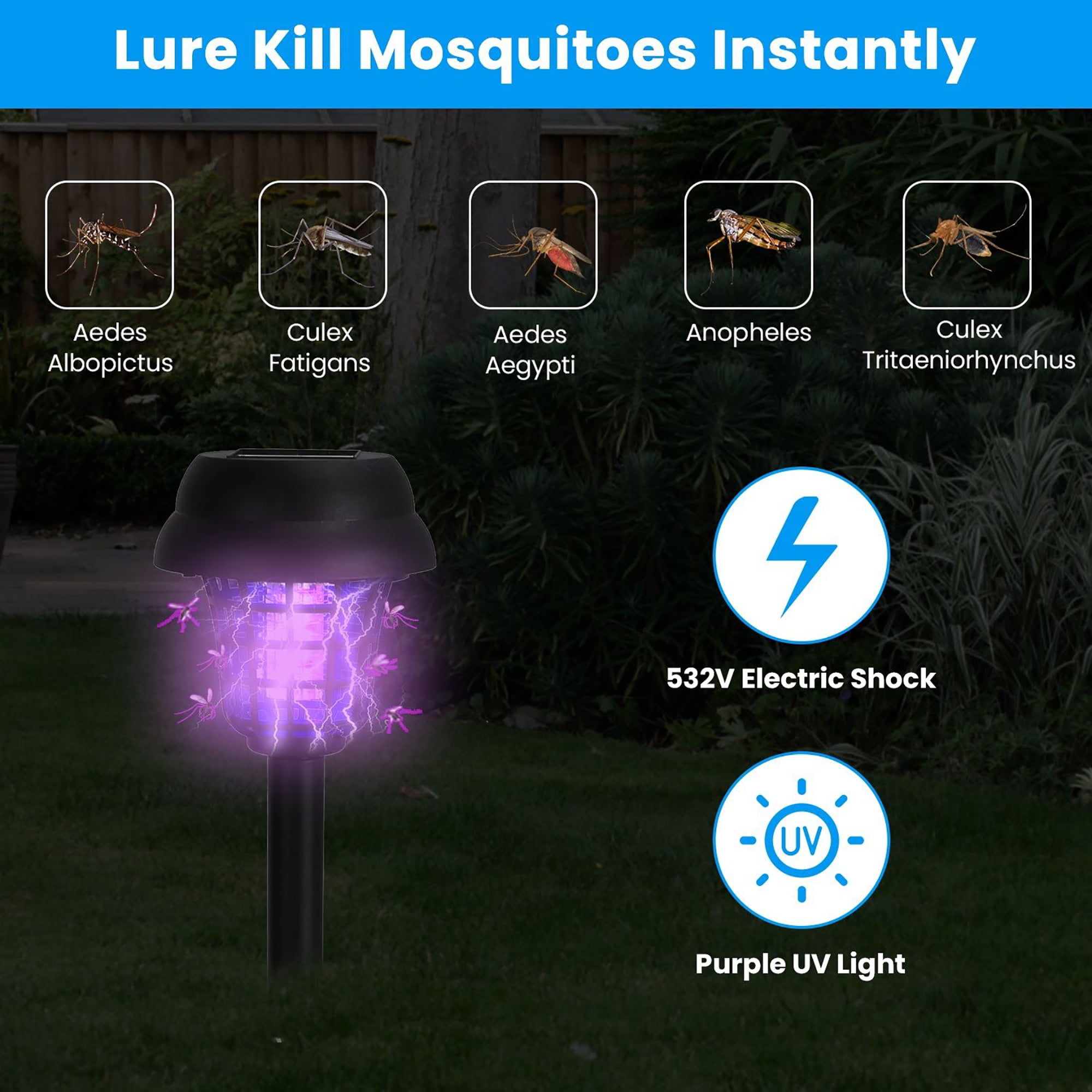 Solar Mosquito Zapper 4-Pack – UV Bug Light with Auto On/Off, Rechargeable & Waterproof for Yard & Patio